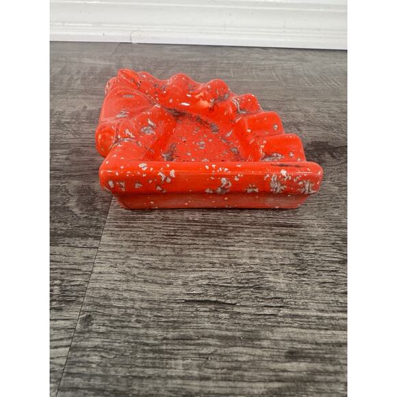 Vintage MCM Ashtray Trinket TROJAN HORSE HEAD~Ceramic Speckled Cherry Red Atomic - Picture 8 of 13